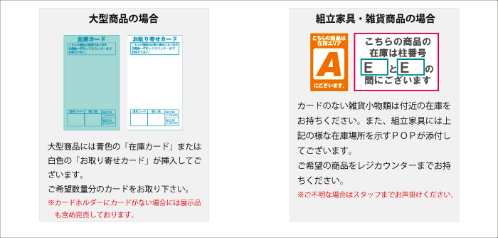 在庫カード商品、店内在庫商品
